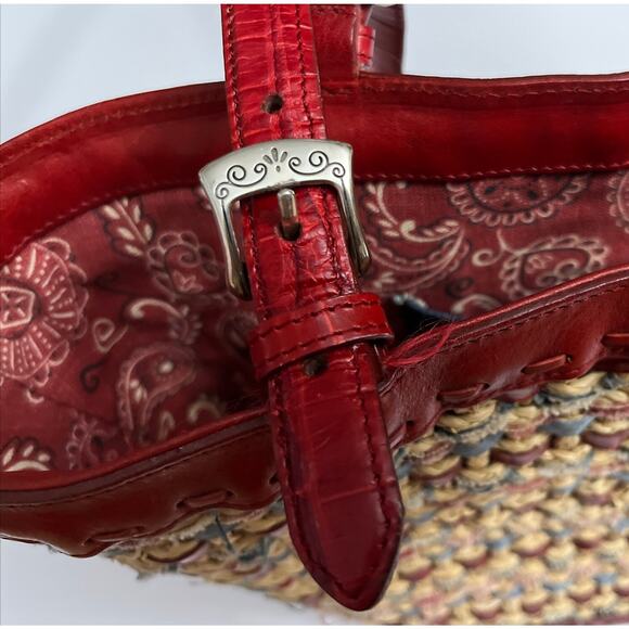 BRIGHTON Woven Red Leather Trim Tote Bag Heart Charm Paisley America RWB USA - Picture 10 of 16
